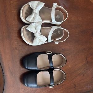 Cat & Jack Glittery Cream Sandals and Black Buckle Shoes